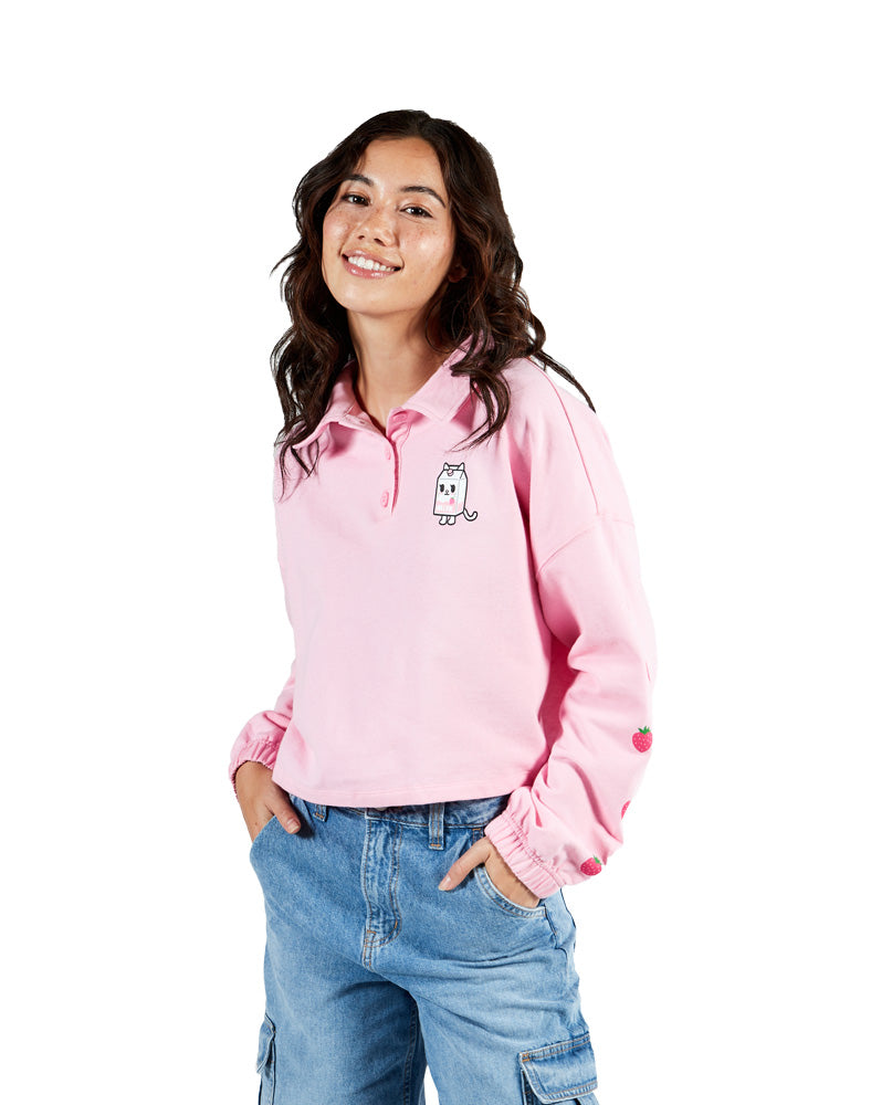 Strawberry Cat Cropped Polo Sweatshirt